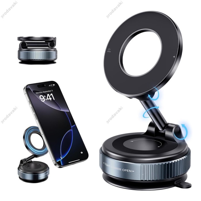 Автомобільний тримач XO C169 Vacuum suction cup locking magnetic suction bracket (with magnet ring) Black